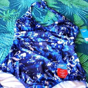 NWT SPEEDO BLUE/WHOTE PRINT SWIMSUIT XL